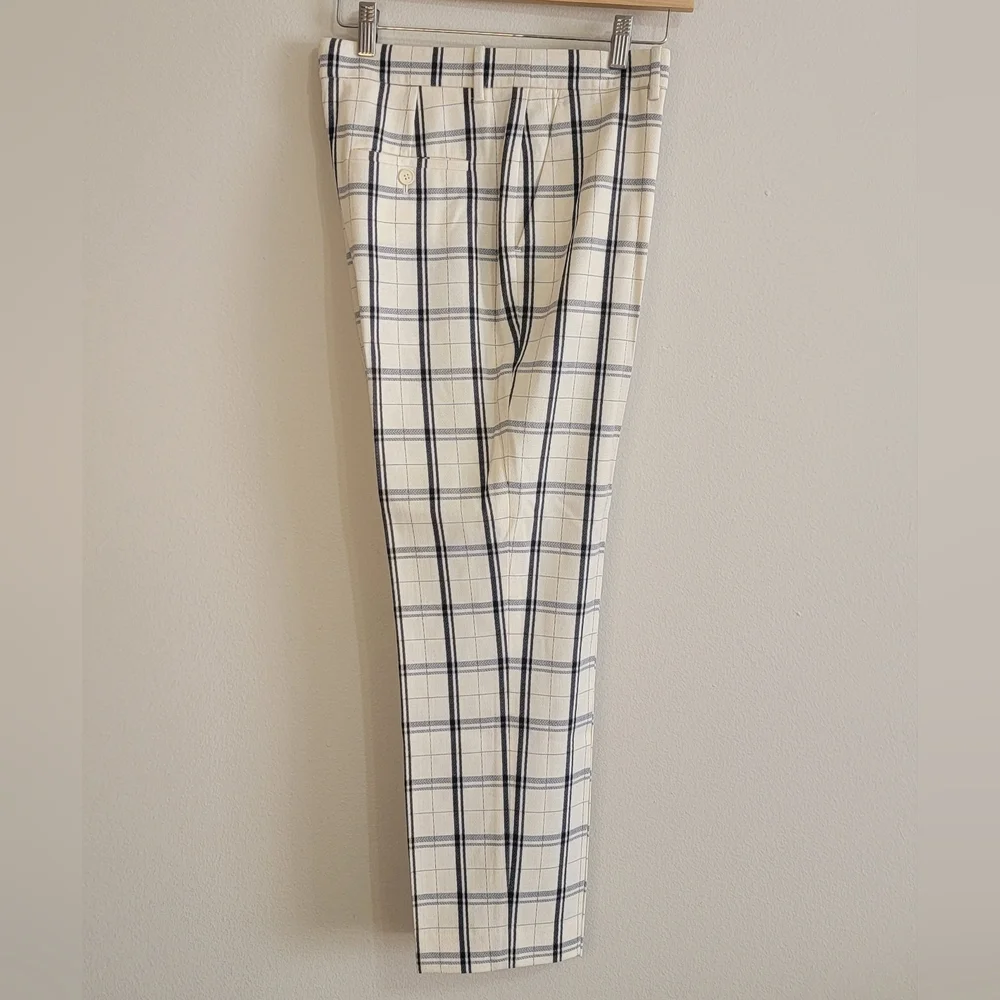 Theory Wool Cream and Black Checkered Women's Pants - Picture 1 of 5